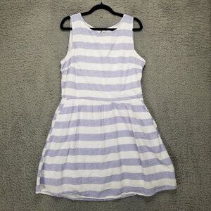 beachlunchlounge Dress Womens XL Purple White Striped Linen Blend Sleeveless
